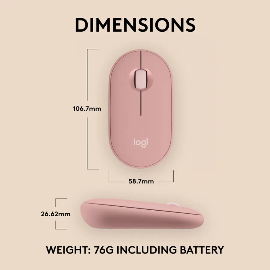 5 Inch Mouse Logitech Pebble Mouse 2 M350s Slim Lightweight Wireless Bluetooth ...