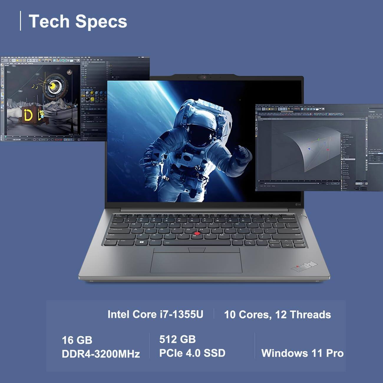 Tech Specs

- Intel Core i7-1355U
- 10 Cores, 12 Threads
- 16 GB DDR4-3200MHz
- 512 GB PCIe 4.0 SSD
- Windows 11 Pro