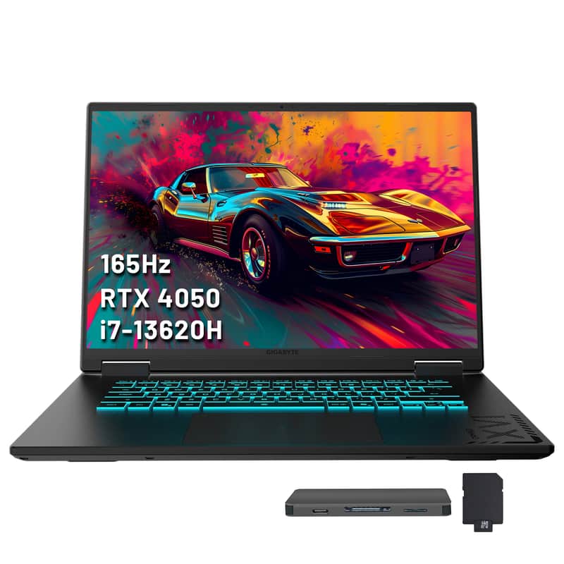 GIGABYTE - A16 16" WUXGA GAMING Laptop,Intel Core i7-13620H,RTX 4050,64GB RAM,2TB SSD+1TB Docking Station,Win 11 Pro - Black