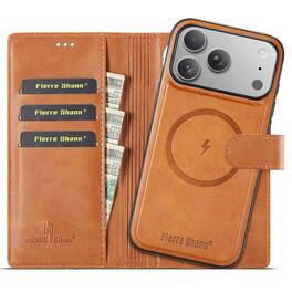 Dteck - For iPhone 17 Pro Max RFID Wallet Case with Card Pocket Shockproof Leather 2-in-1 Detachable Back Cover - Brown