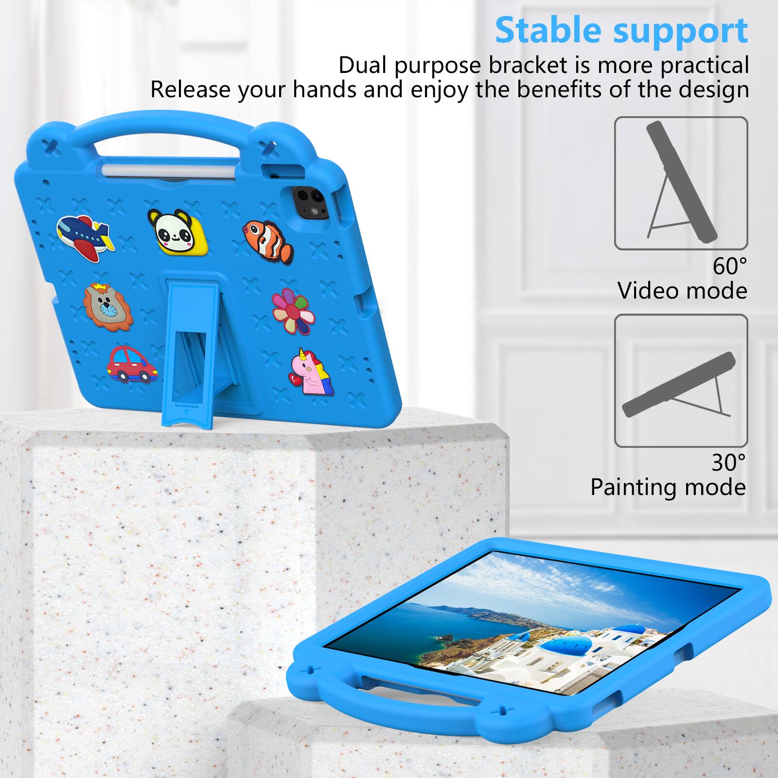 Stable support  
Dual purpose bracket is more practical  
Release your hands and enjoy the benefits of the design  

60° Video mode  
30° Painting mode