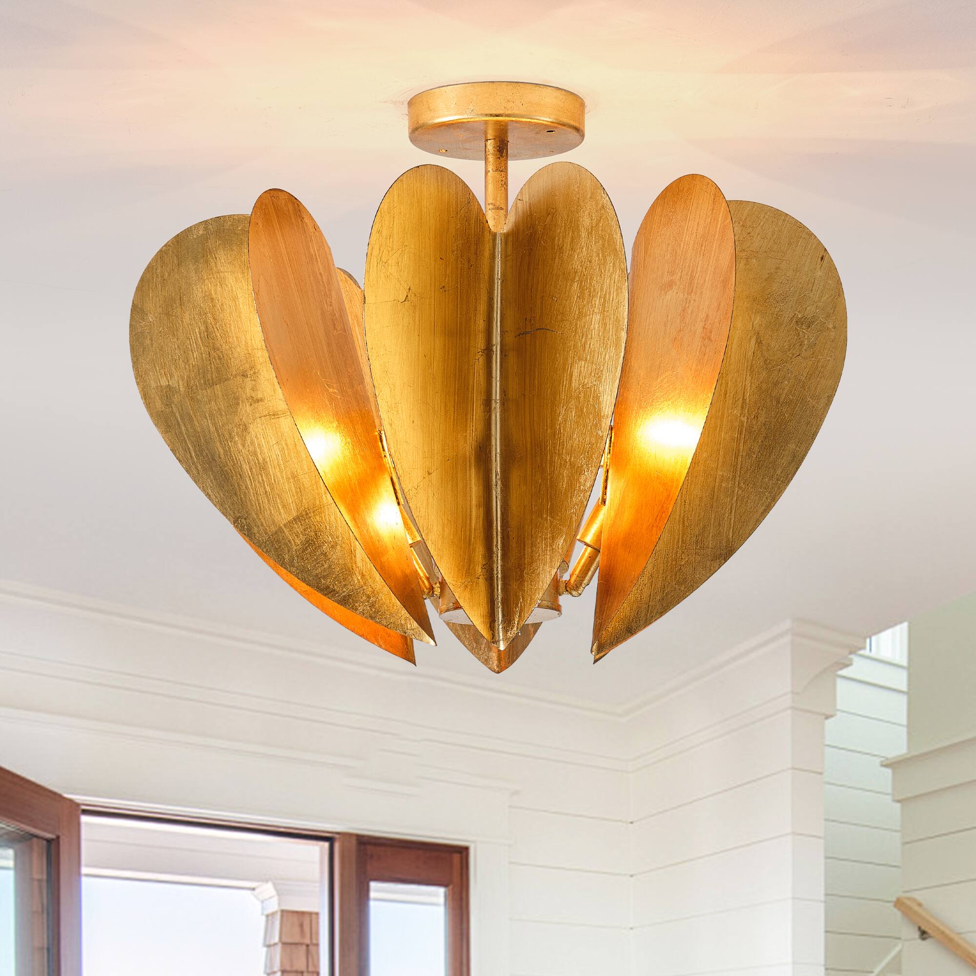 Back. Parrot Uncle - 19.3 in. 6-Light Gold Semi-Flush Mount Ceiling Light - Gold.
