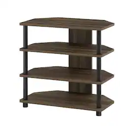 FurniFact - Wooden TV Stand with Columbia Walnut/Black Finish and Easy Assembly - Brown Black