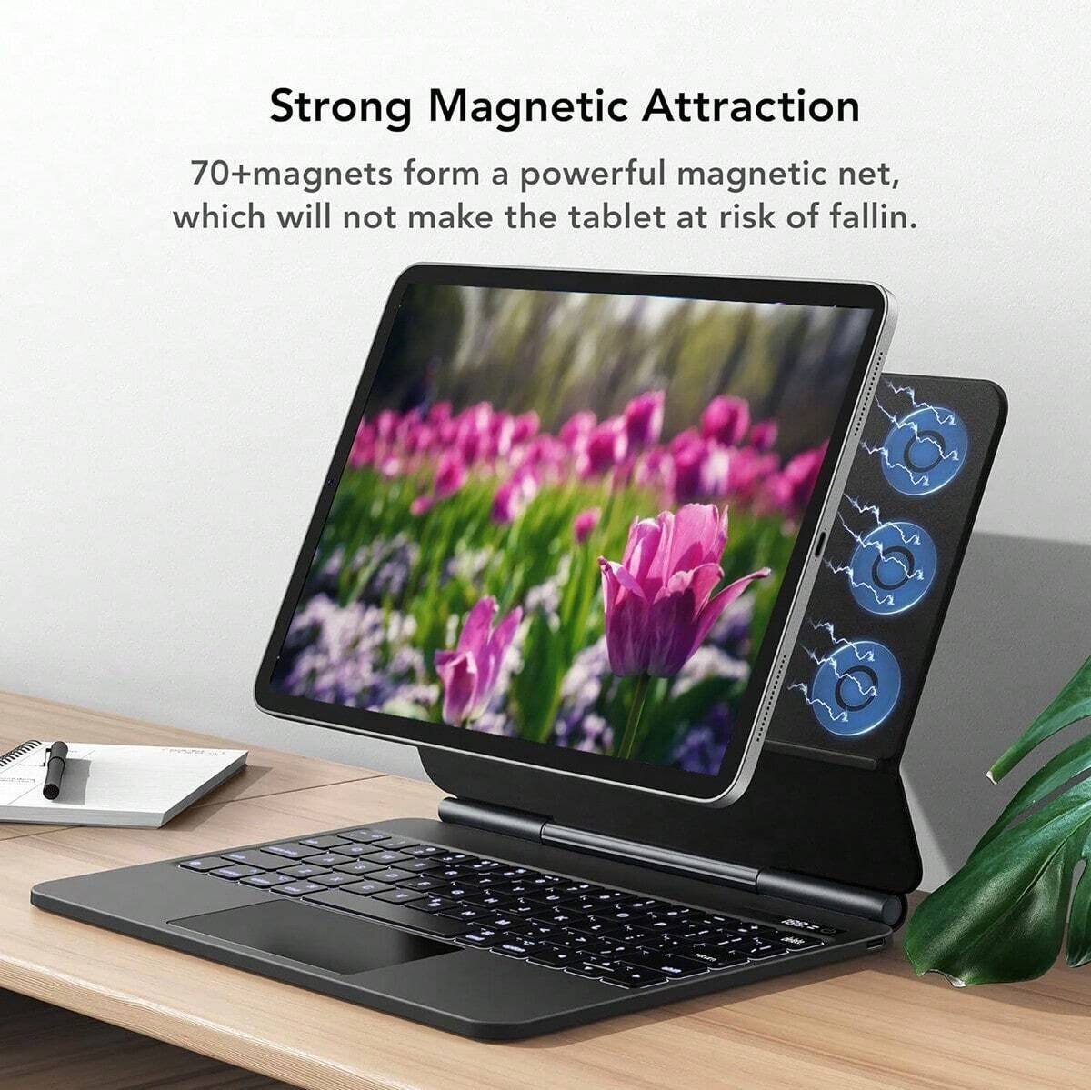 Strong Magnetic Attraction  
70+ magnets form a powerful magnetic net, which will not make the tablet at risk of falling.