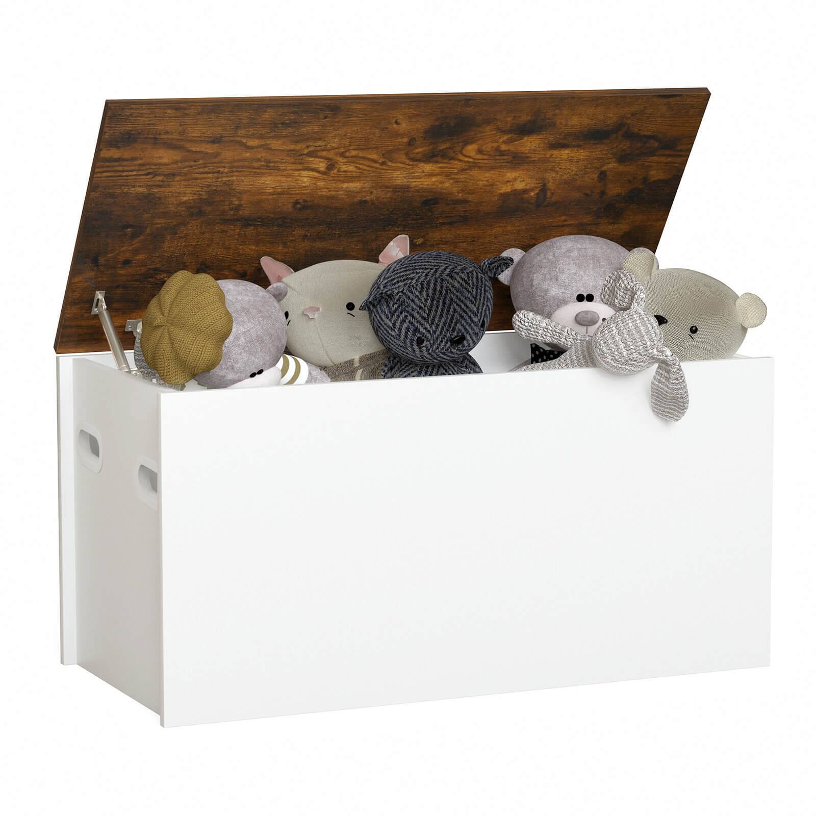 Alt View 9. Costway - Costway Flip-top Storage Chest Bench Large Wooden Kids Toy Box with Pneumatic Rod - Rustic Brown + White.