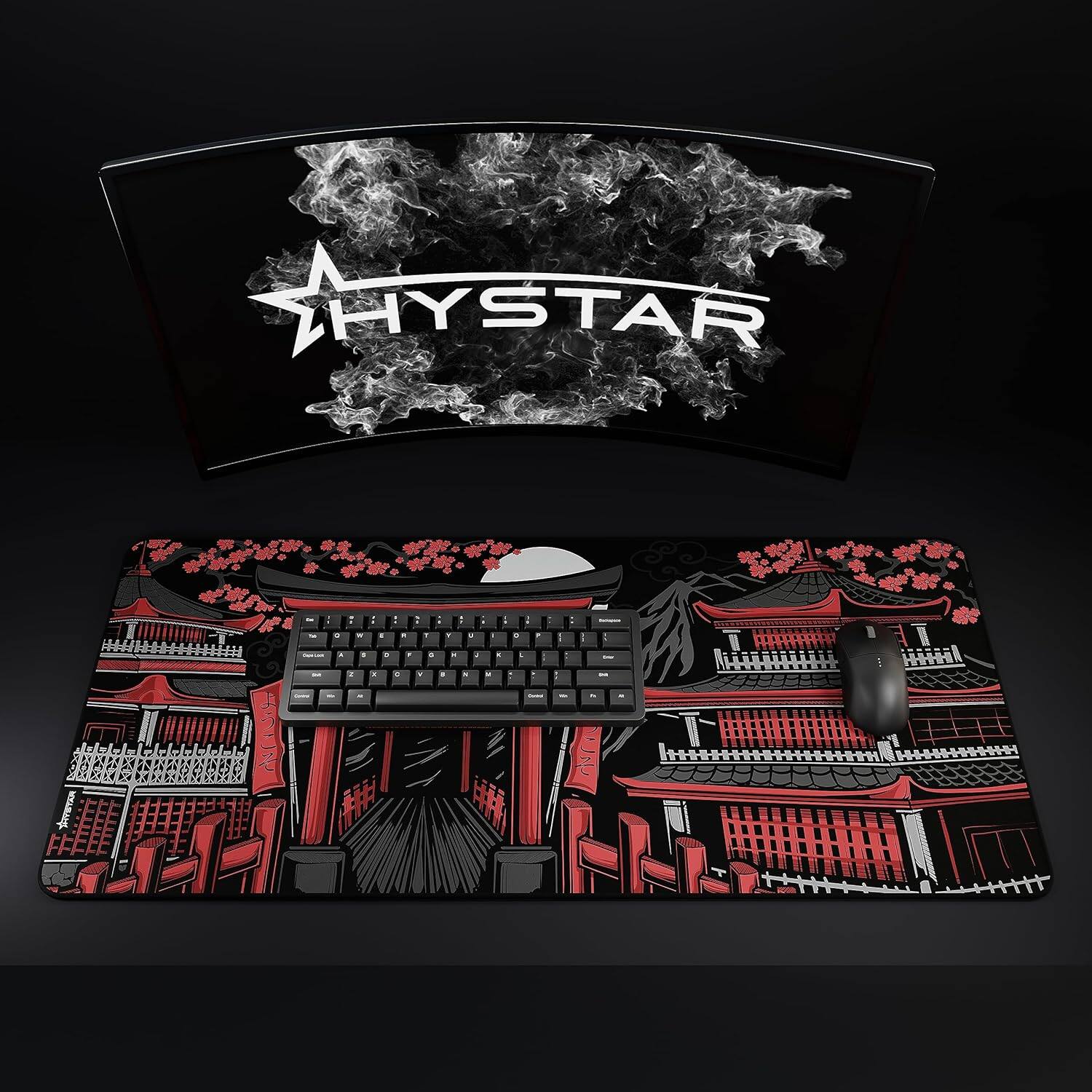 Alt View 5. Hystar - Extended Gaming Mouse Pad | XXXL 45" x 20" | 5mm Thick, Waterproof Surface, Smooth Polyester, and Rubber Base | Zen - Red.