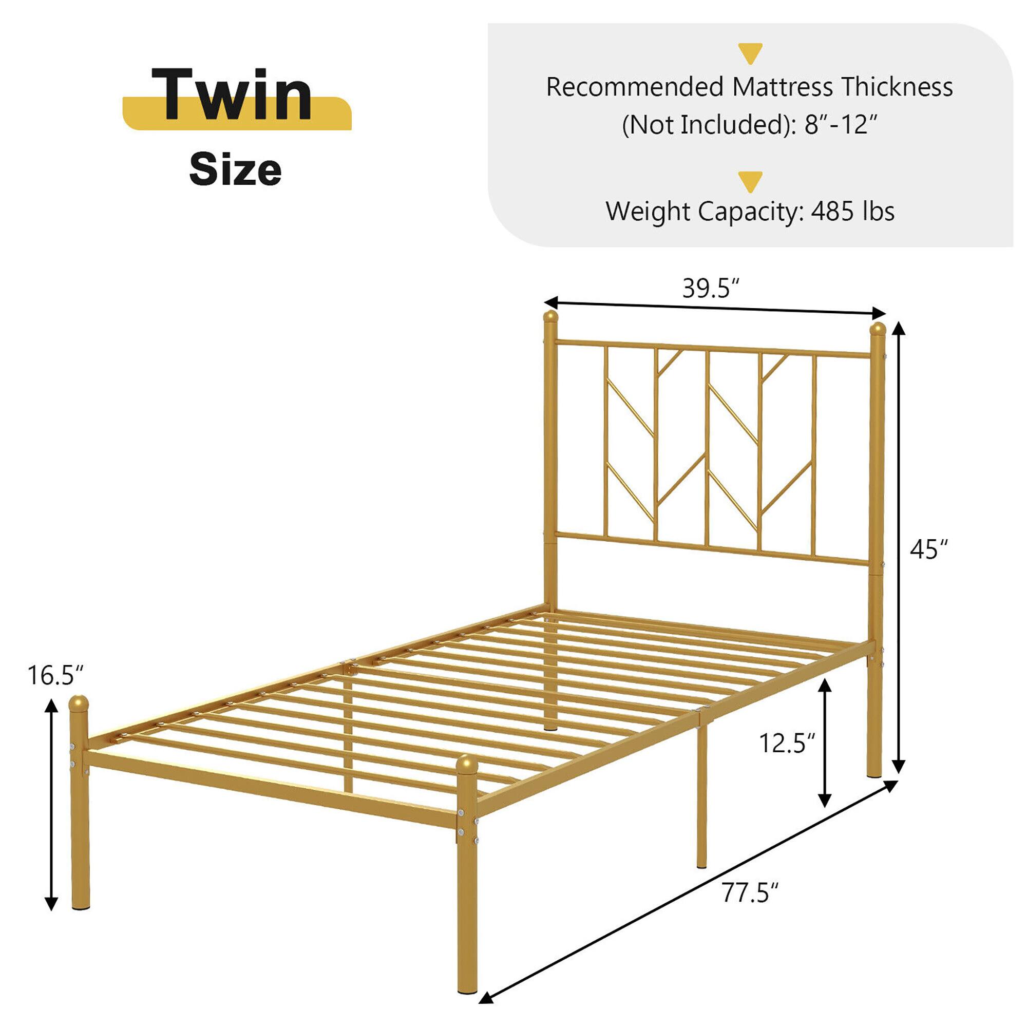 Twin Size
Recommended Mattress Thickness (Not Included): 8"-12"
Weight Capacity: 485 lbs
39.5"
45"
16.5"
12.5"
77.5"