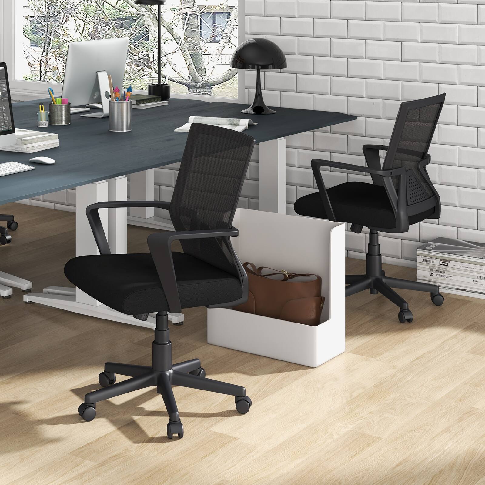 Alt View 1. Costway - Costway Mesh Office Chair Swivel  Rocking Chair Adjustable w/ Armrests & Lumbar Support - Black.