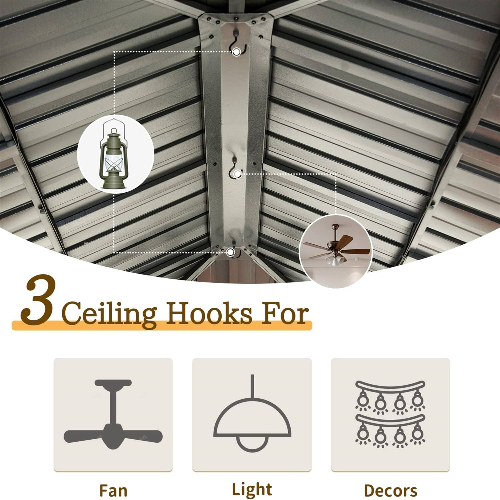 3 Ceiling Hooks For  
Fan  
Light  
Decors