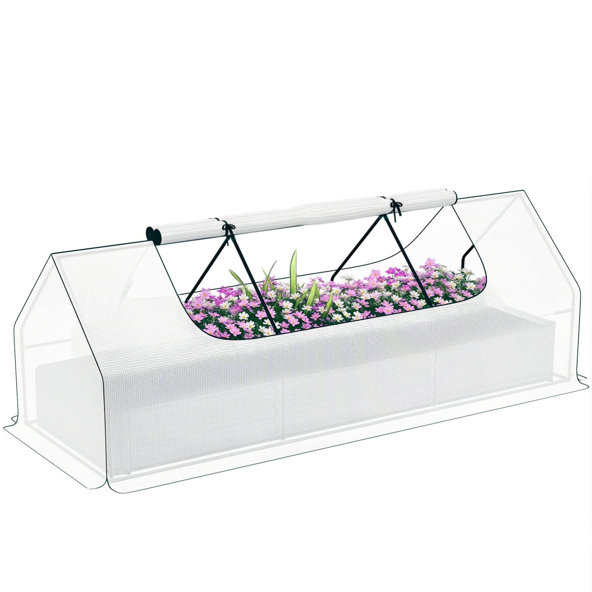 Photos - Greenhouses Outsunny  8.6 x 3 x 1ft Raised Garden Bed with Mini Greenhouse, Galvanized Raised Garden Bed with Cover for Herbs and Veget 