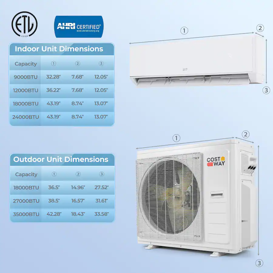 Enabled Costway X Pro 35000 BTU 2 Zone 18K + 18K Mini Split Air Conditioner ...
