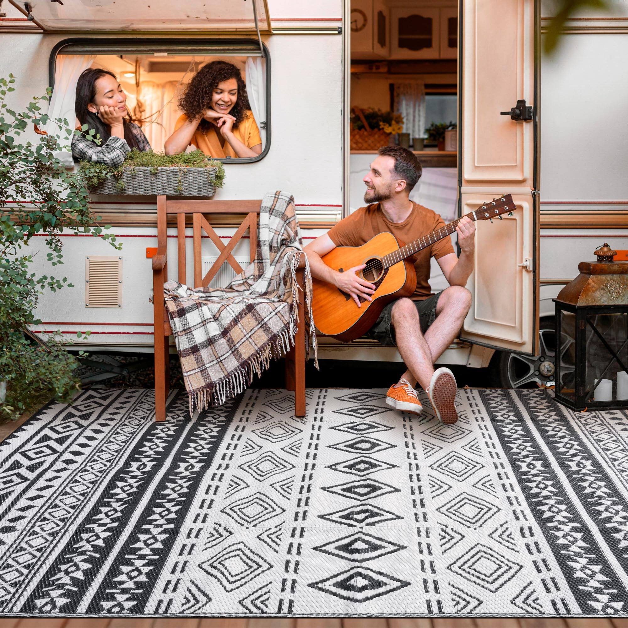 Alt View 3. Earthley Blooms - Outdoor Plastic Straw Rug Indoor Rugs Ft Waterproof Mat Reversible Patio For Camping Rv Porch Deck Balcony ... - Boho-4'11" x 7'11".