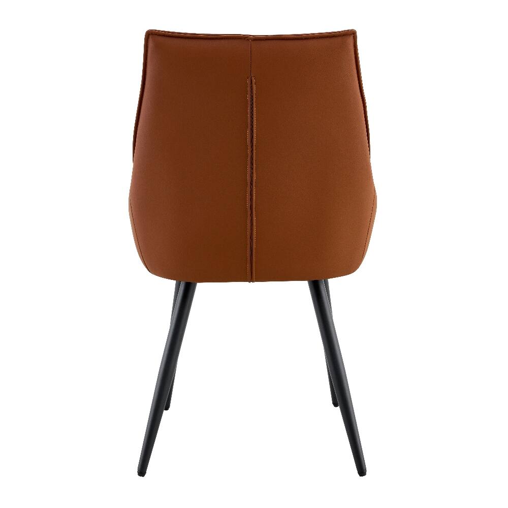 Alt View 3. Loheer - Loheer Camel Faux Leather Dining Chairs Set of 2, Metal Kitchen Chairs with Black Sanded Legs, Upholstered Flat Back - Camel.