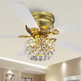 Parrot Uncle - 48" Modern Crystal Low Profile Ceiling Fan with Light Kit and Remote - Modern Brass
