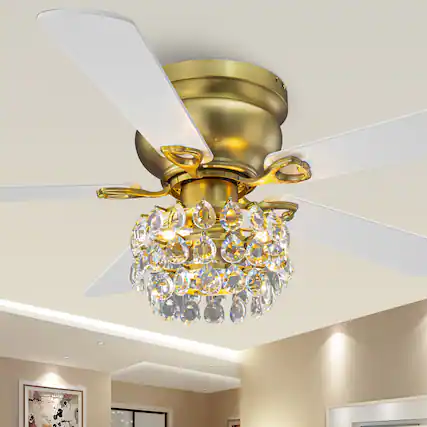 Front. Parrot Uncle - 48" Modern Crystal Low Profile Ceiling Fan with Light Kit and Remote - Modern Brass.