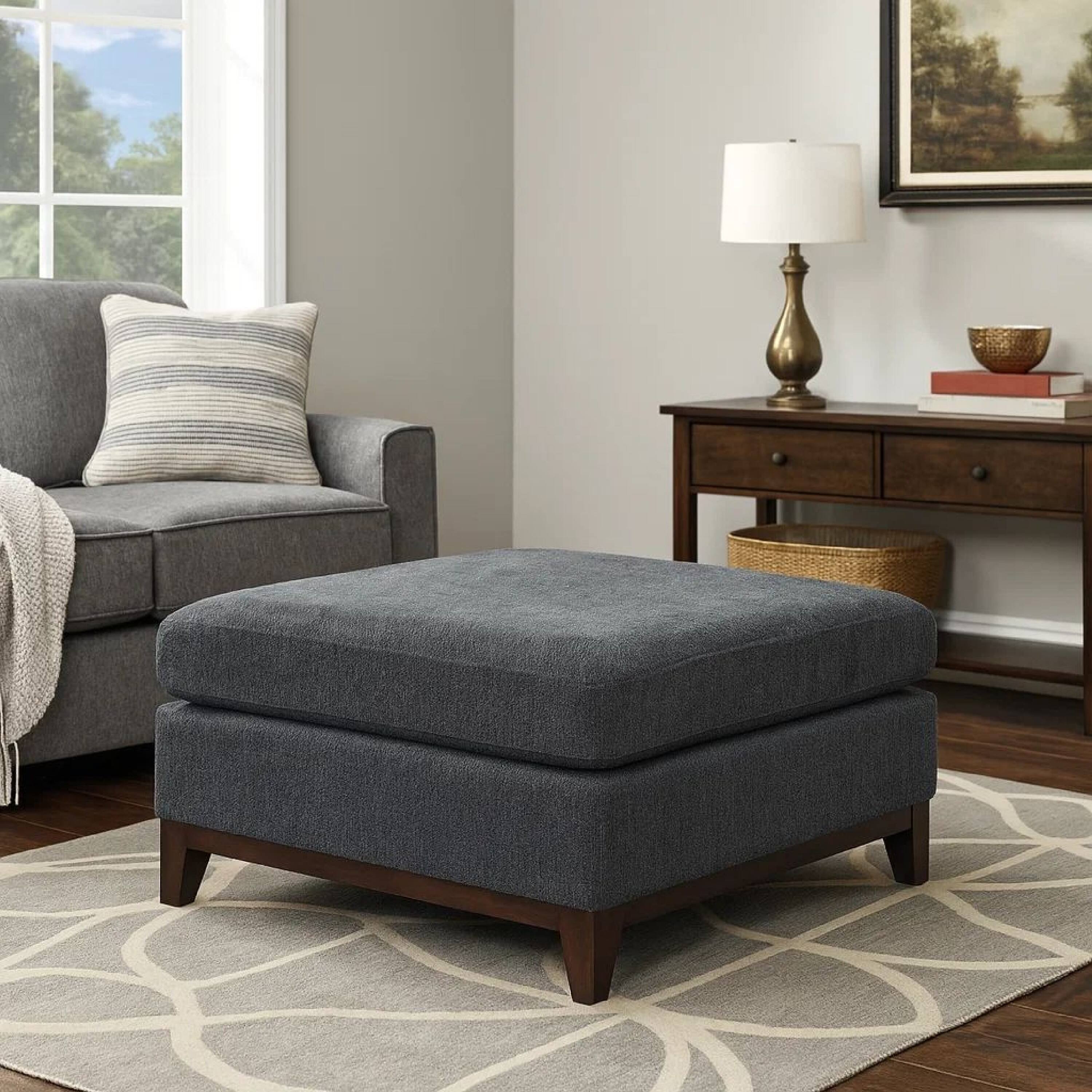 Alt View 5. Manhattan Lane - 37 Inch Modern Square Ottoman with Foam Seating, Gray Chenille Fabric - Ash Gray.