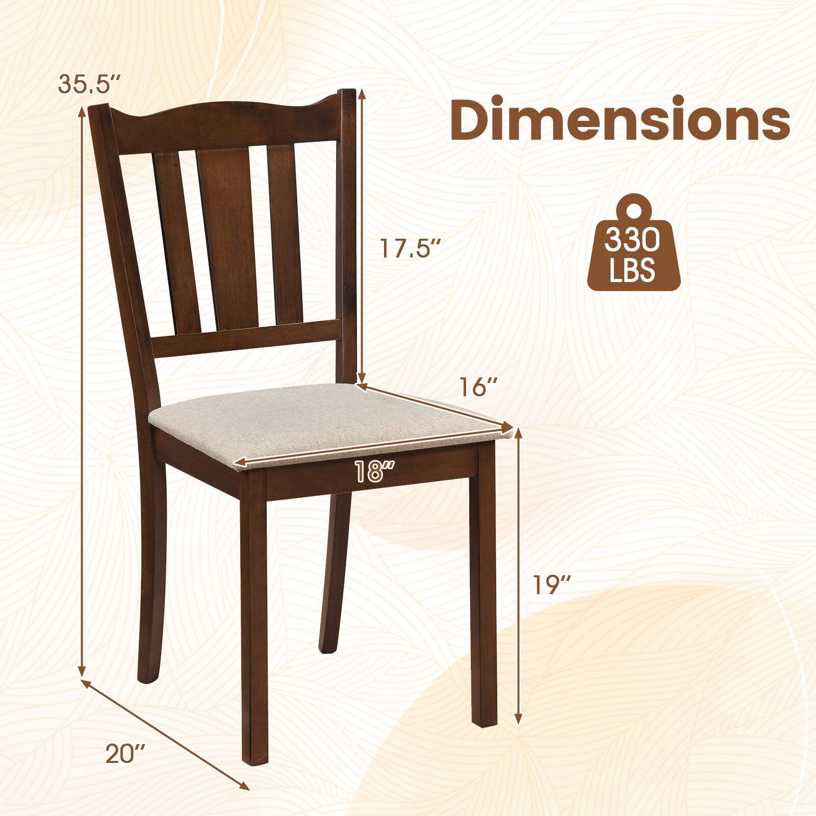 35.5"  
Dimensions  
17.5"  
330 LBS  
16"  
18"  
19"  
20"