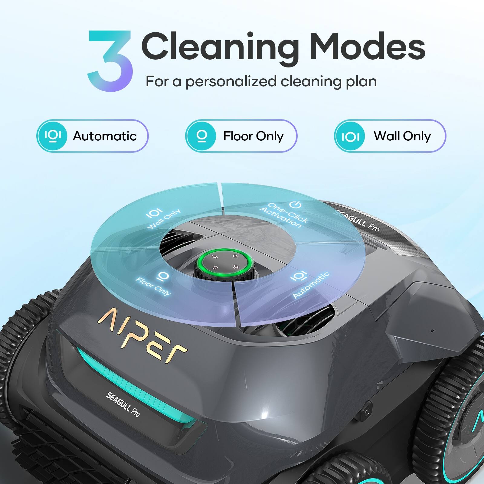 Cleaning Modes 3 For a personalized cleaning plan IOI Automatic Floor Only IOI Wall Only 10 Only Wall Activation CAGULL Pro Floor Only IPEr SEAGULL Pro 1 Automatic