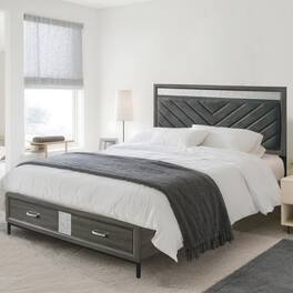 Vaczon - Eastern King Bed Frame with Storage Drawers, Modern Upholstered Headboard, Stylish and Space-Saving Design for Bedrooms - Gray