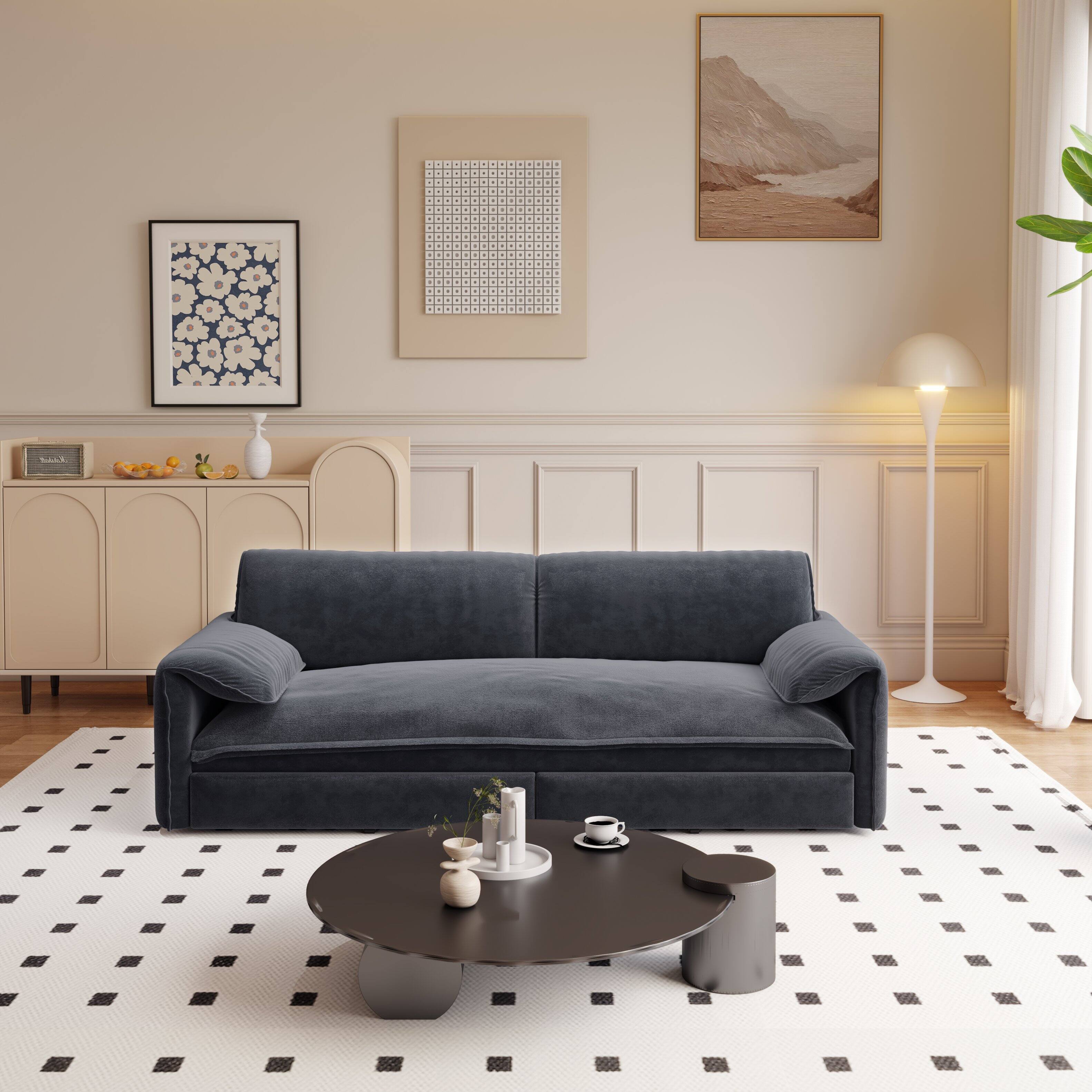 Alt View 1. Tiramisubest - Queen Pull Out Sofa Bed,3-in-1 Convertible Sleeper Sofa with Side Storage,Velvet Loveseat for Living Room,Office,Gray - Grey.