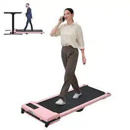 Loheer - Walking Pad 3 in 1 Portable Treadmill with Quiet Brushless Motor Under Desk Compact Home Office Workout - Pink