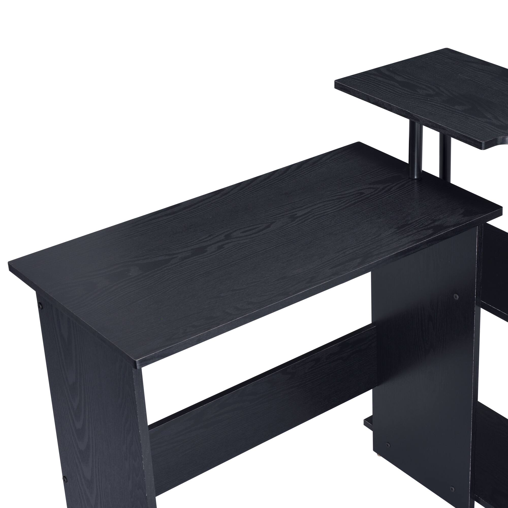 Angle. GOODSILO - Modern L-Shaped Writing Desk with Attached Storage Shelf for Home Office and Study Spaces - Black.