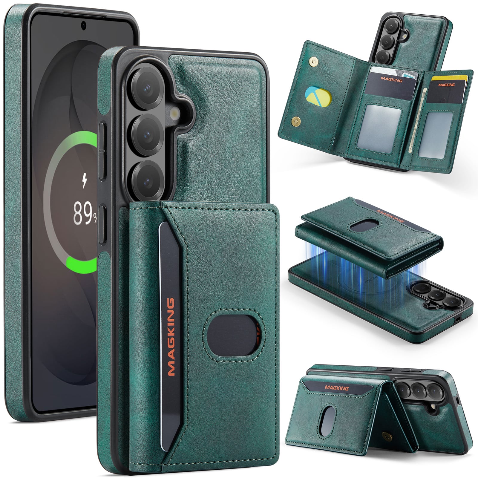 UUCOVER - Detachable Magnetic Wallet Leather Case for Samsung Galaxy S26 Compatible with MagSafe RFID Blocking Stand Cover - Green
