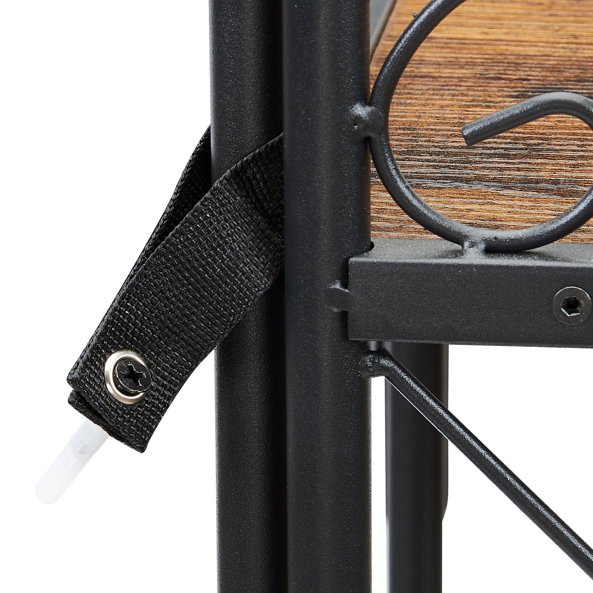 Alt View 1. Vecelo - 5-Tier Corner Shelf With basket, Rustic Industrial Corner Bookshelf with Metal Frame for Living Room - Brown.