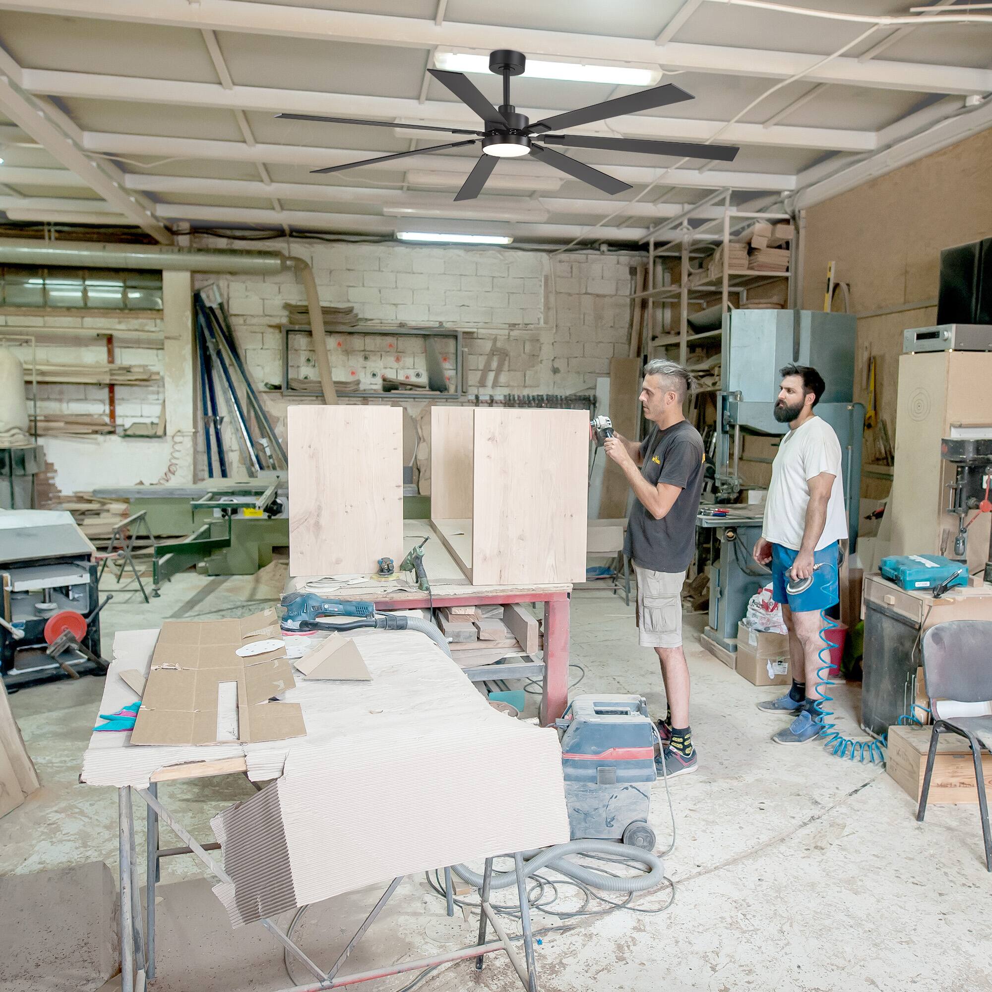 Alt View 1. Breezary - 72-Inch Modern Large Ceiling Fan with LED Light and Remote, 3 Downrods, 7 Reversible Blades, Timer, DC Motor 6 Speeds - black.