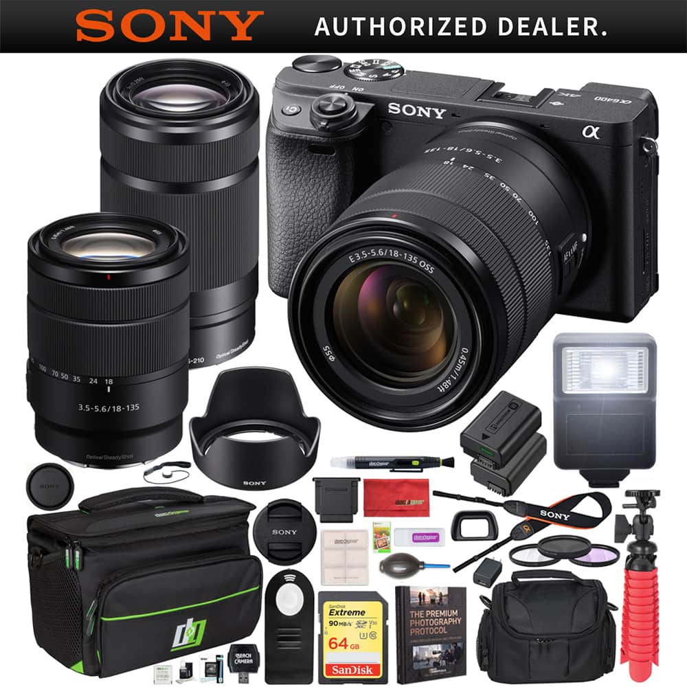 Sony a6400 Mirrorless Digital Camera with 18 135mm and 55 210mm