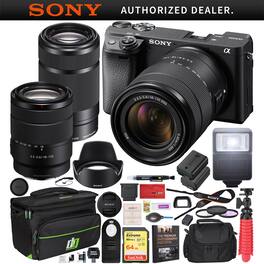 Bundle - Sony - a6400 Mirrorless Camera ILCE-6400M/B 18-135mm + 55-210mm 2 Lens Kit Case Package - Black