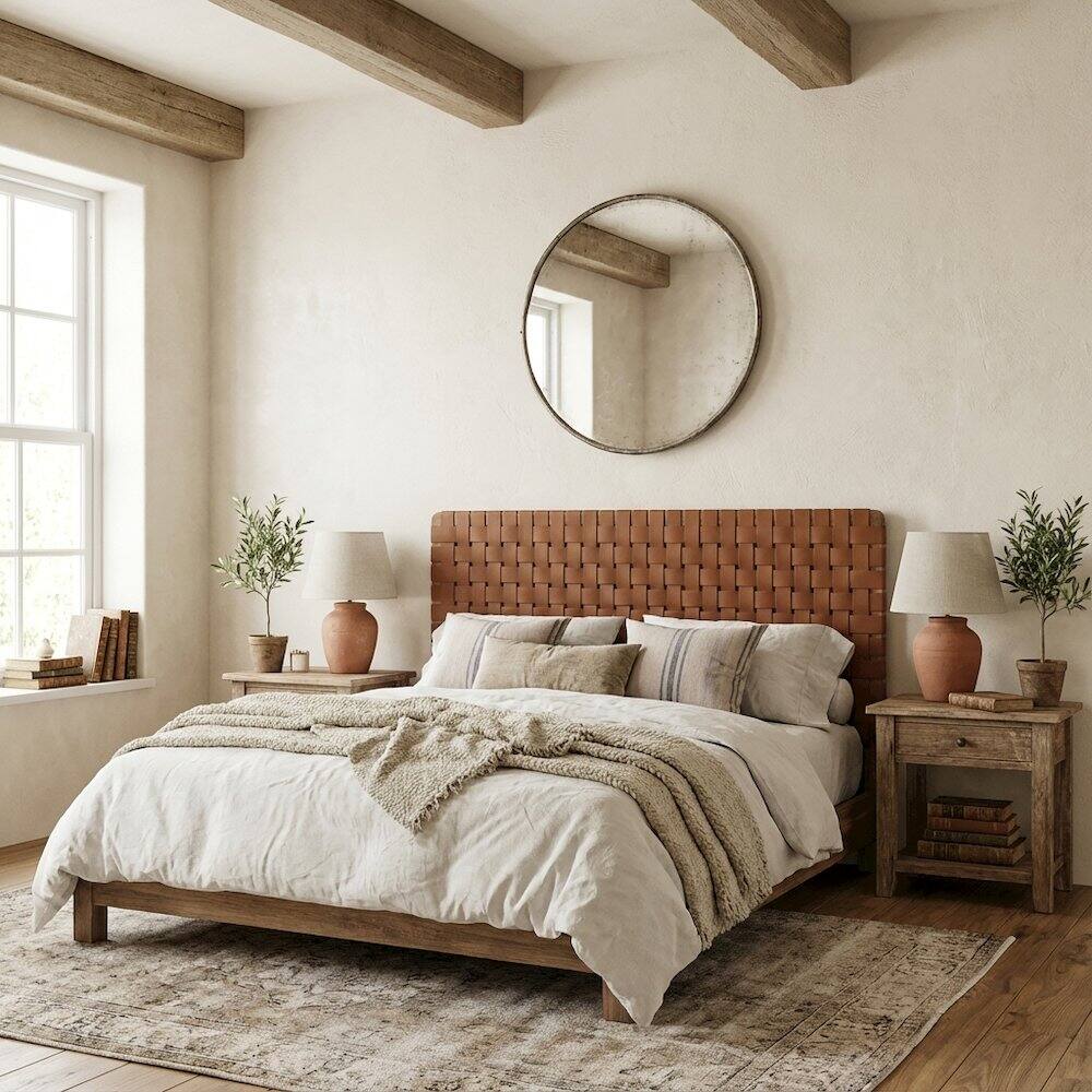 Angle. FurniFact - Vegan Leather Full Headboard with Texturedand Durable Frame - Brown.