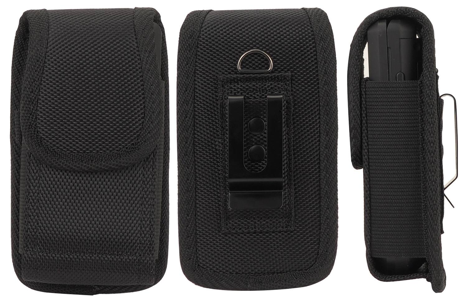 Alt View 8. Nakedcellphone - Pouch for Consumer Cellular Iris Flip Phone - Canvas Case with Clip and Belt Harness Holder, Magnetic Closure - Black.