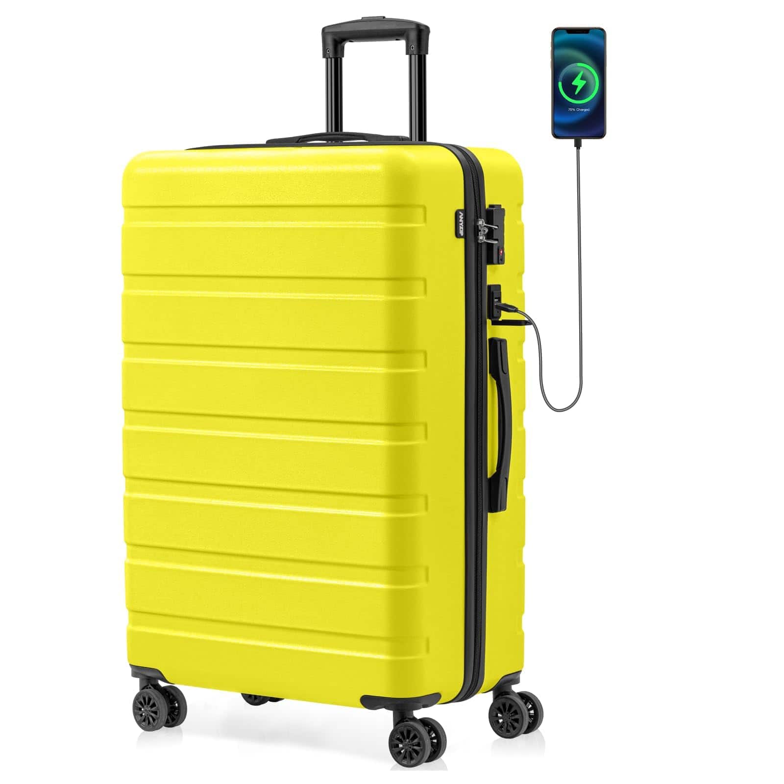 Brick Attic - 28 Inch Suitcase Hardside PC ABS Lightweight USB Luggage with Wheels TSA Lock Checked-Large - Yellow
