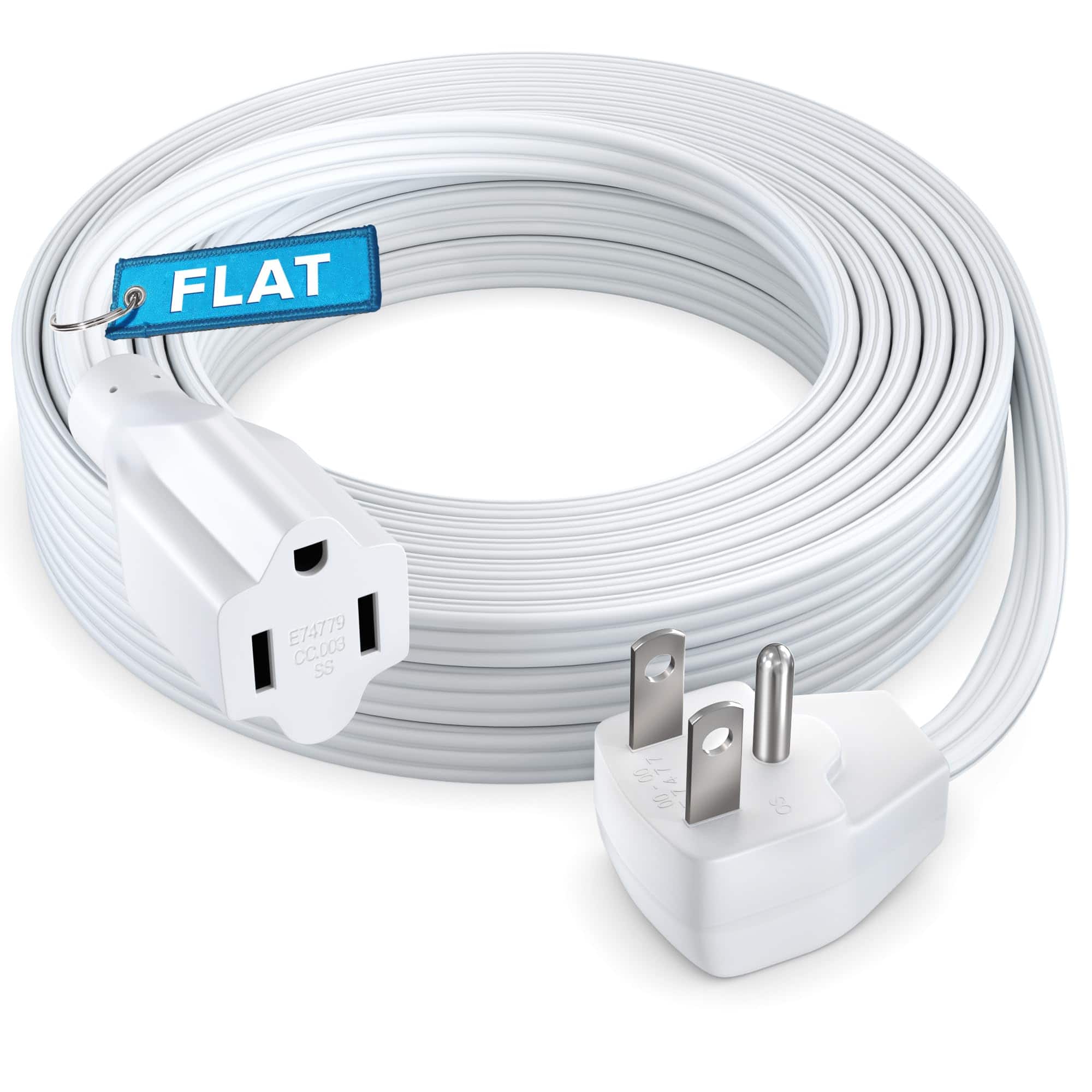 Maximm - Extension Cord Heavy Duty (30 Ft) Flat Wire 3-Prong Flat Plug, 14 AWG Power Cord - UL Certified - White