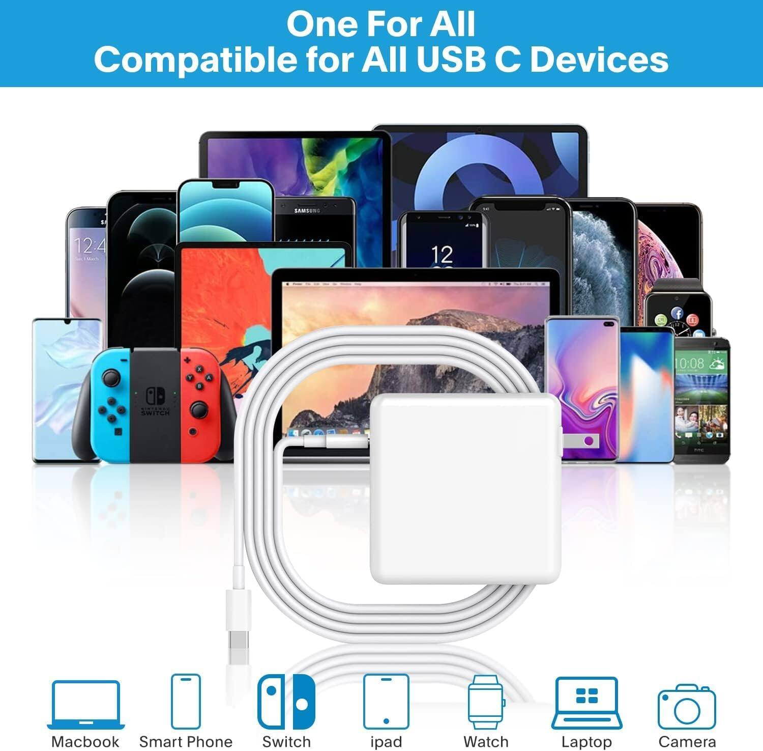 One For All  
Compatible for All USB C Devices  

Macbook  
Smart Phone  
Switch  
ipad  
Watch  
Laptop  
Camera