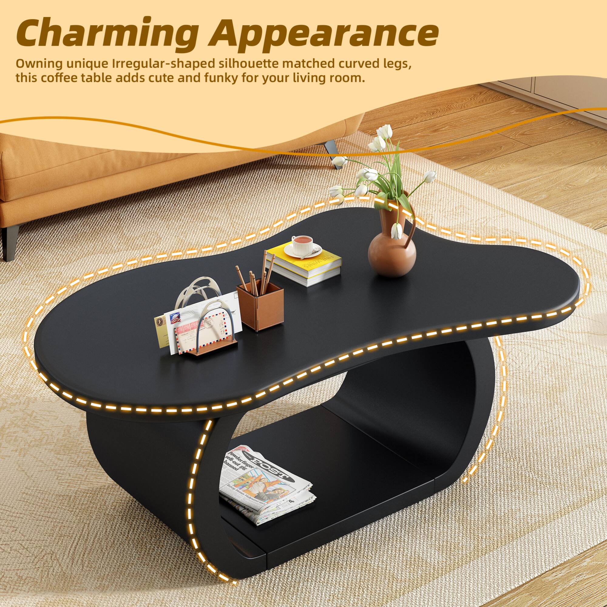 Charming Appearance

Owning unique irregular-shaped silhouette matched curved legs, this coffee table adds cute and funky for your living room.
