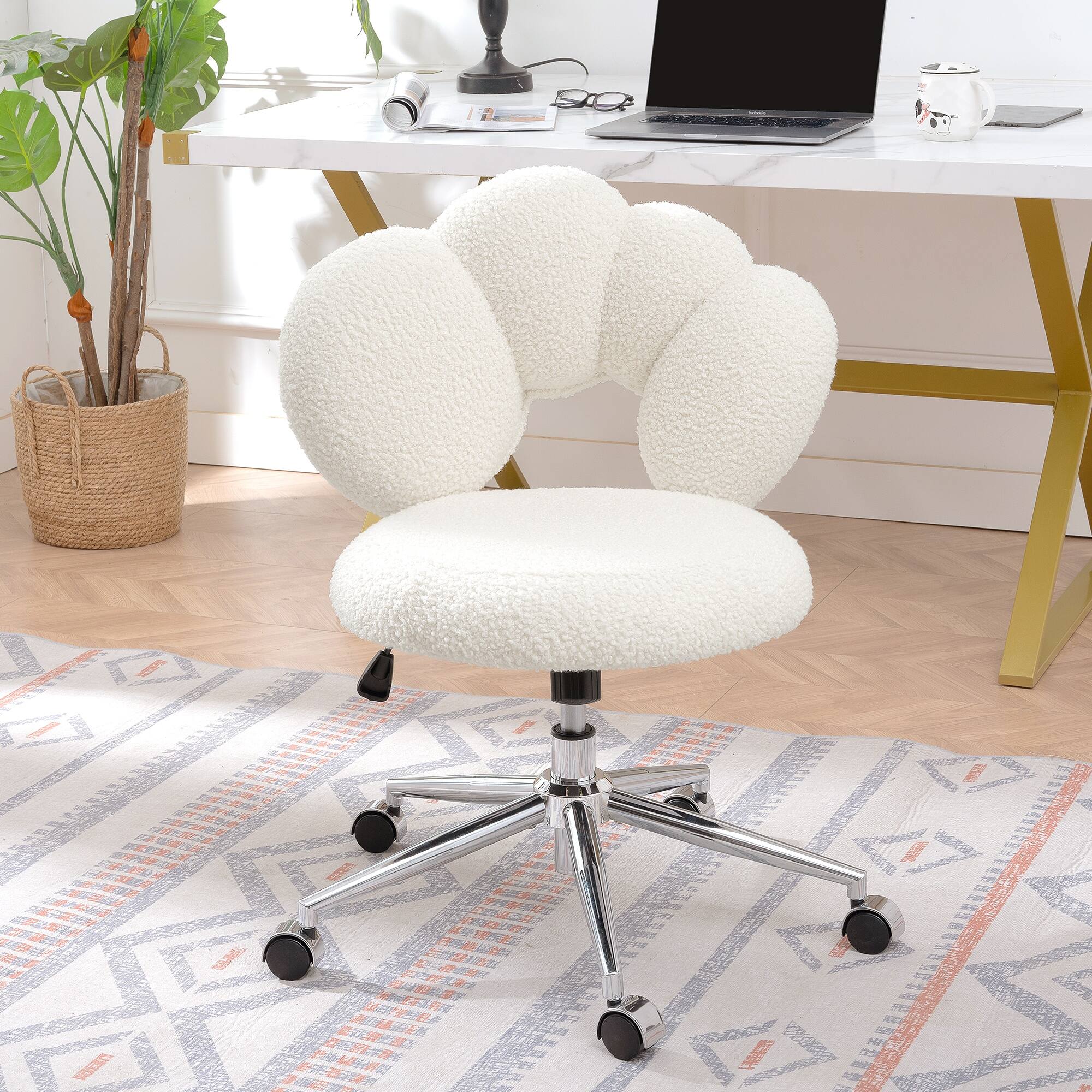 Angle. Boyel Living - Teddy Fabric Ergonomic Adjustable Height Swivel Office Chair - White.