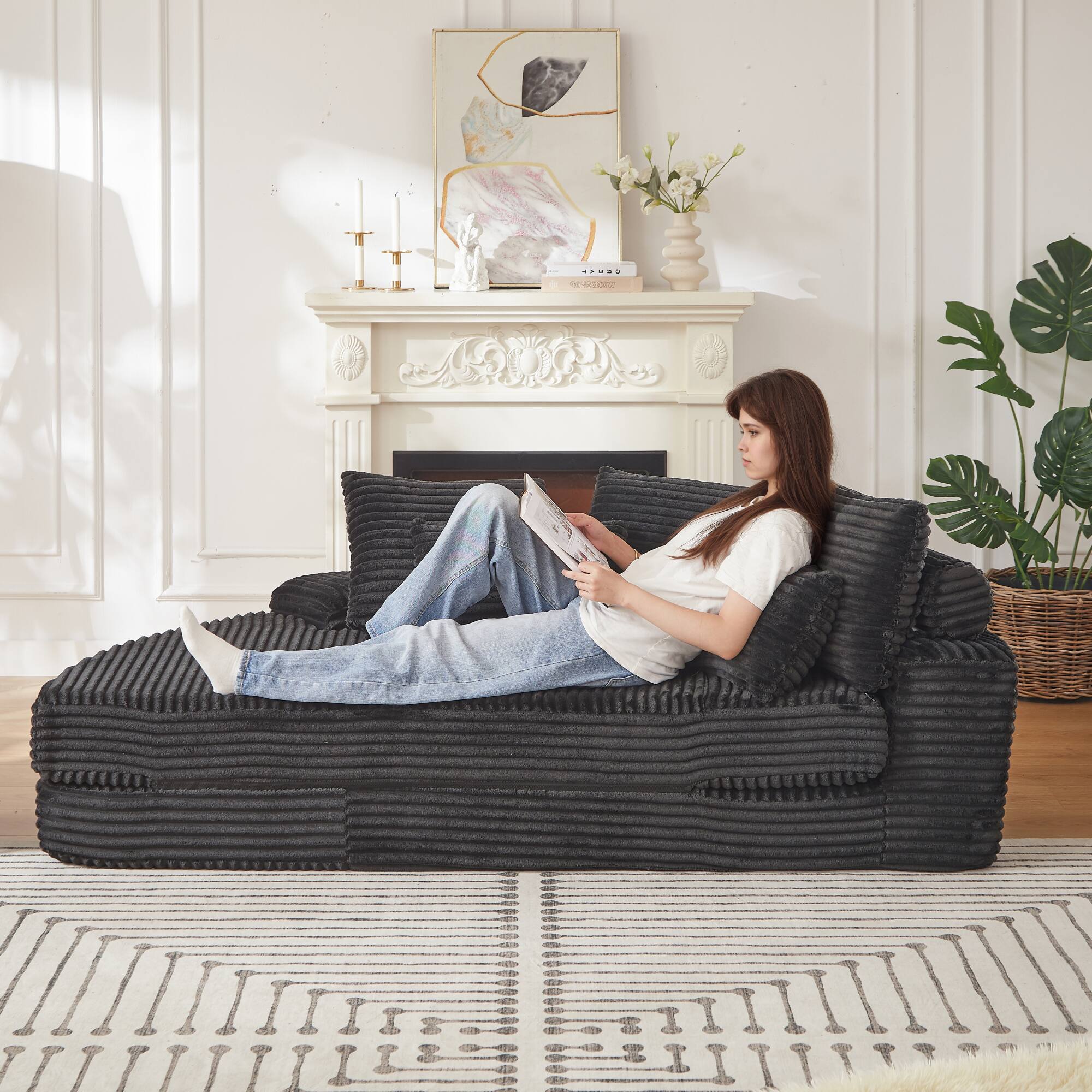 Alt View 5. GOODSILO - Semi-Circular 2-in-1 Sofa Bed with Neck Pillow and Throw Pillows for Living Room Comfort - Black.