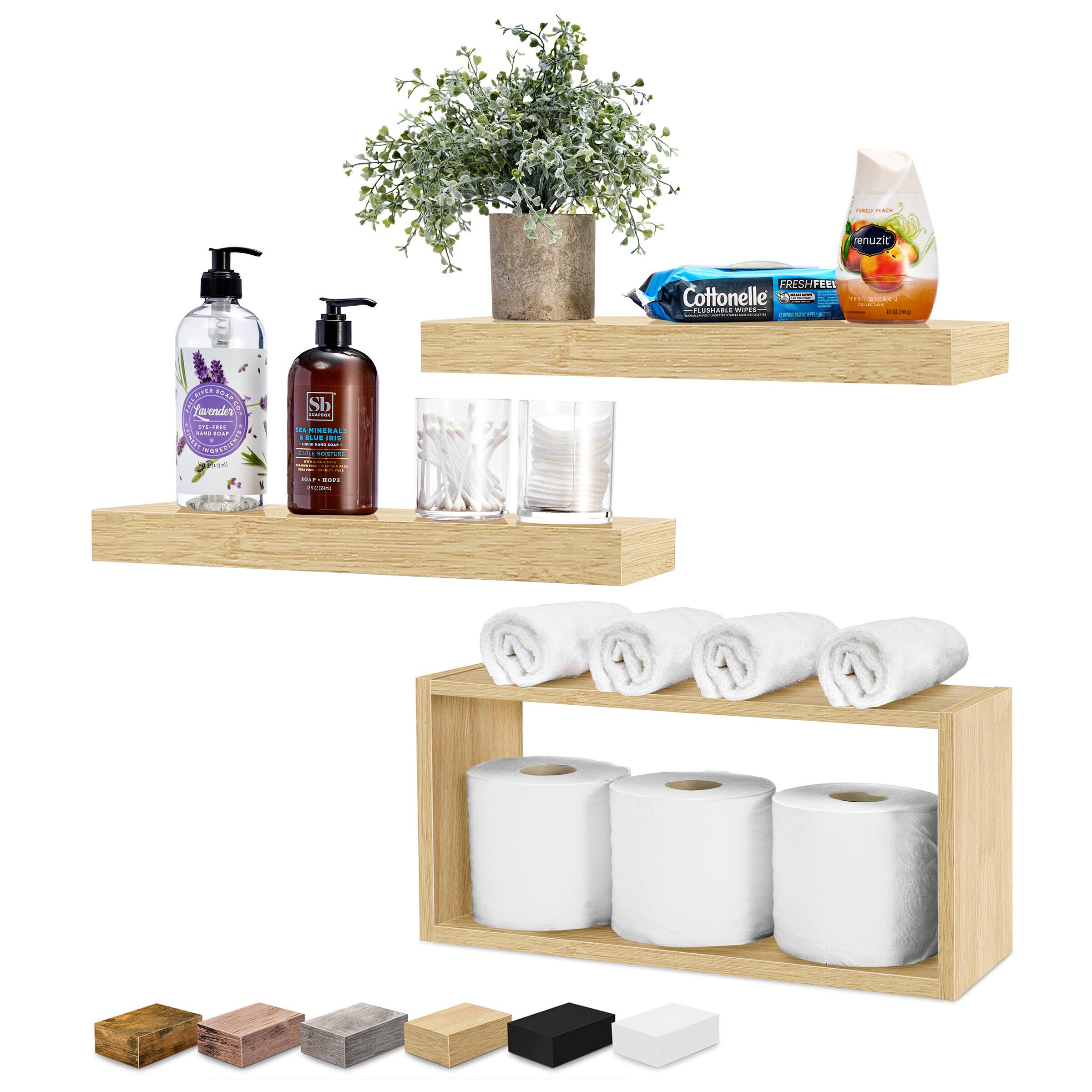 Sorbus - 2 Floating Shelves with Invisible Brackets & 1 Rectangular Box - Living Room, Bedroom, Bathroom, Home & Kitchen - Maple