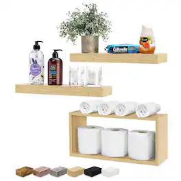 Sorbus - 2 Floating Shelves with Invisible Brackets & 1 Rectangular Box - Living Room, Bedroom, Bathroom, Home & Kitchen - Maple