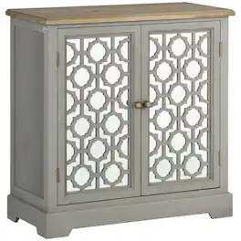 Homcom - Farmhouse Sideboard with Double Glass Doors, Solid Wood Countertop - Gray