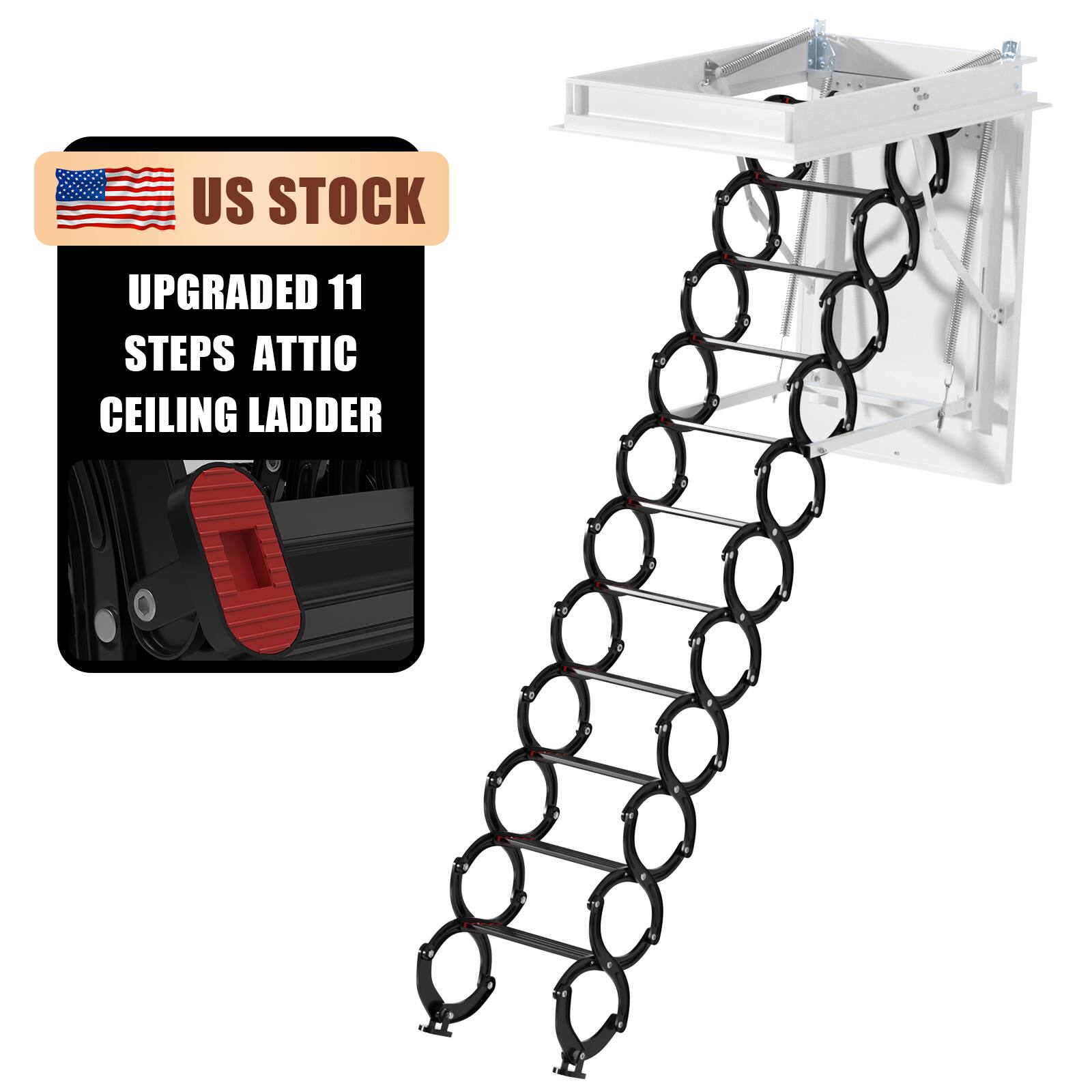 US STOCK  
UPGRADED 11 STEPS ATTIC CEILING LADDER