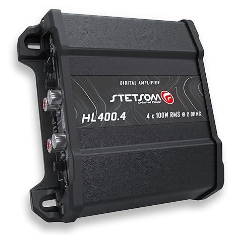 Stetsom - HL 400.4 OH2 4-Channel Class D Car Amplifier, 400W RMS, 2 Ohm Stable, Full Range with Variable Crossover - Black