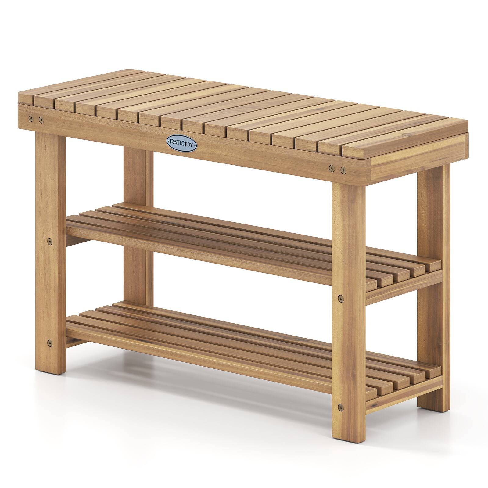 Alt View 9. Costway - Costway 3-Tier Solid Wood Shoe Rack Bench Free Standing Shoe Organizer with Slatted Shelves - Natural.