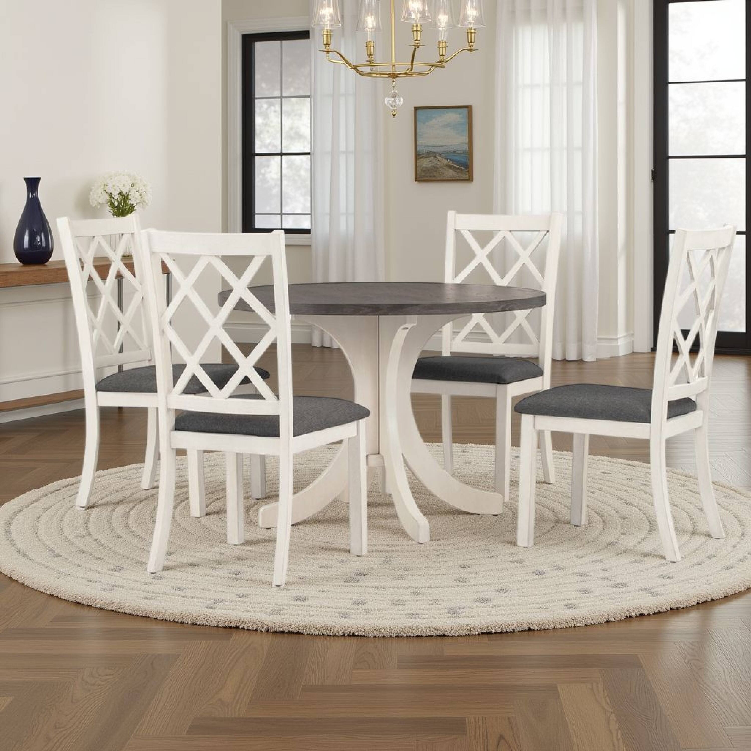 Alt View 5. Manhattan Lane - Aria 5pc Dining Table and Chair Set, Antique White and Walnut Brown - White, Dark Walnut Brown.