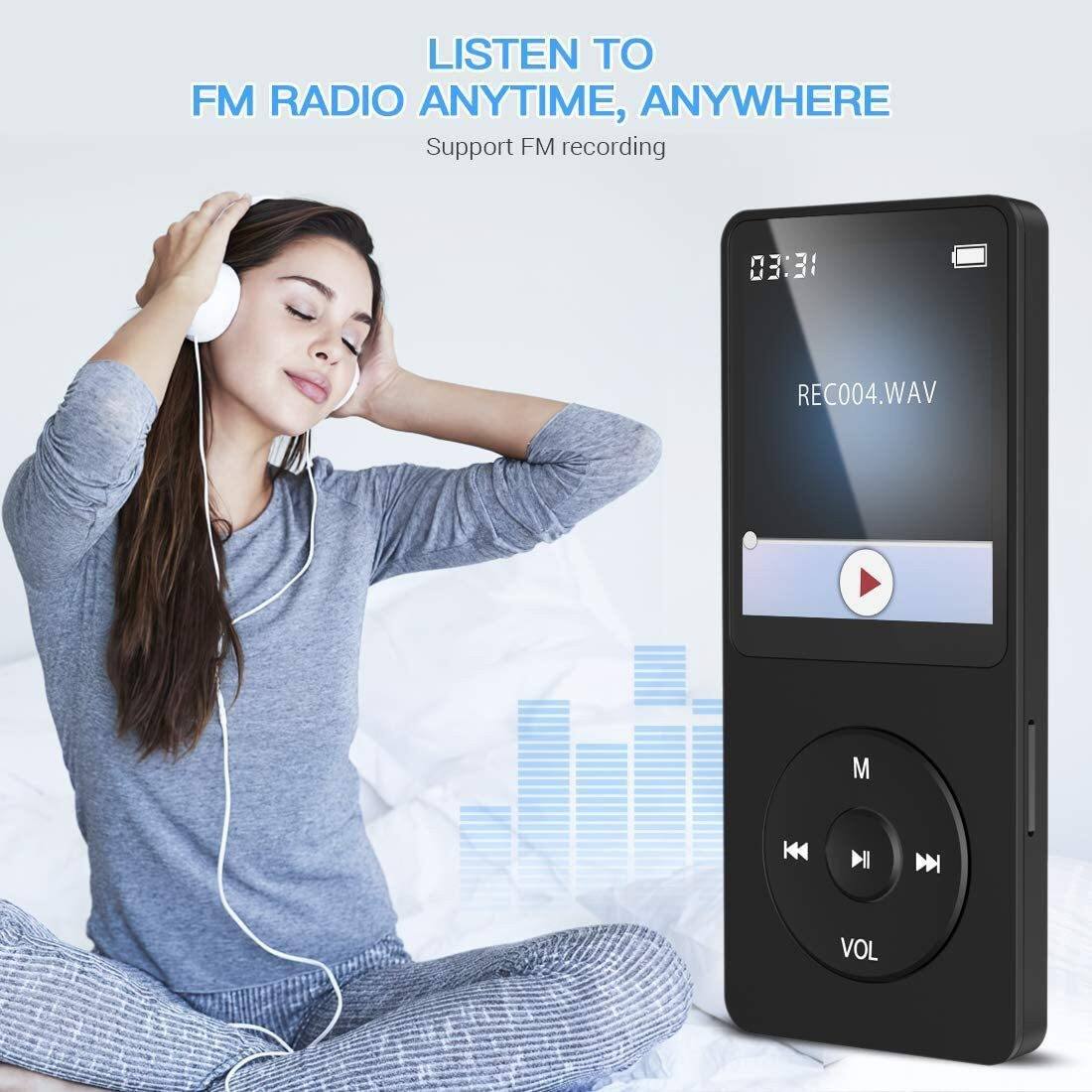 LISTEN TO FM RADIO ANYTIME, ANYWHERE  
Support FM recording  

03:31  
REC004.WAV  

M  
VOL