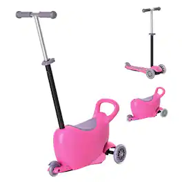 Qaba - 3-in-1 Ride On: push car/scooter/walker, adjustable handle, 3 wheels, removable storage seat, 2-6y - Pink