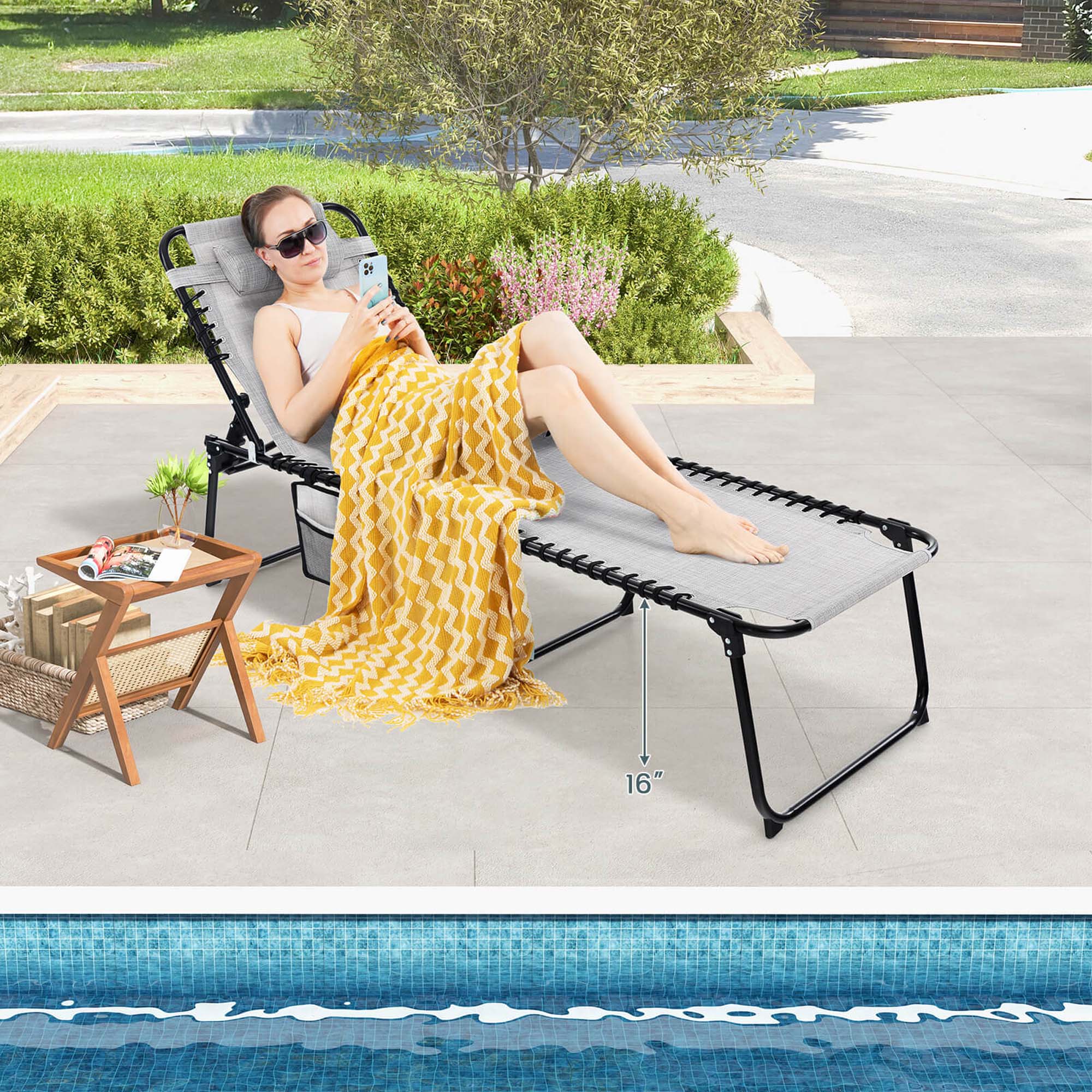 Alt View 3. Costway - Patio Folding Chaise Lounge Chair Portable Sun Lounger with Adjustable Backrest - Grey.