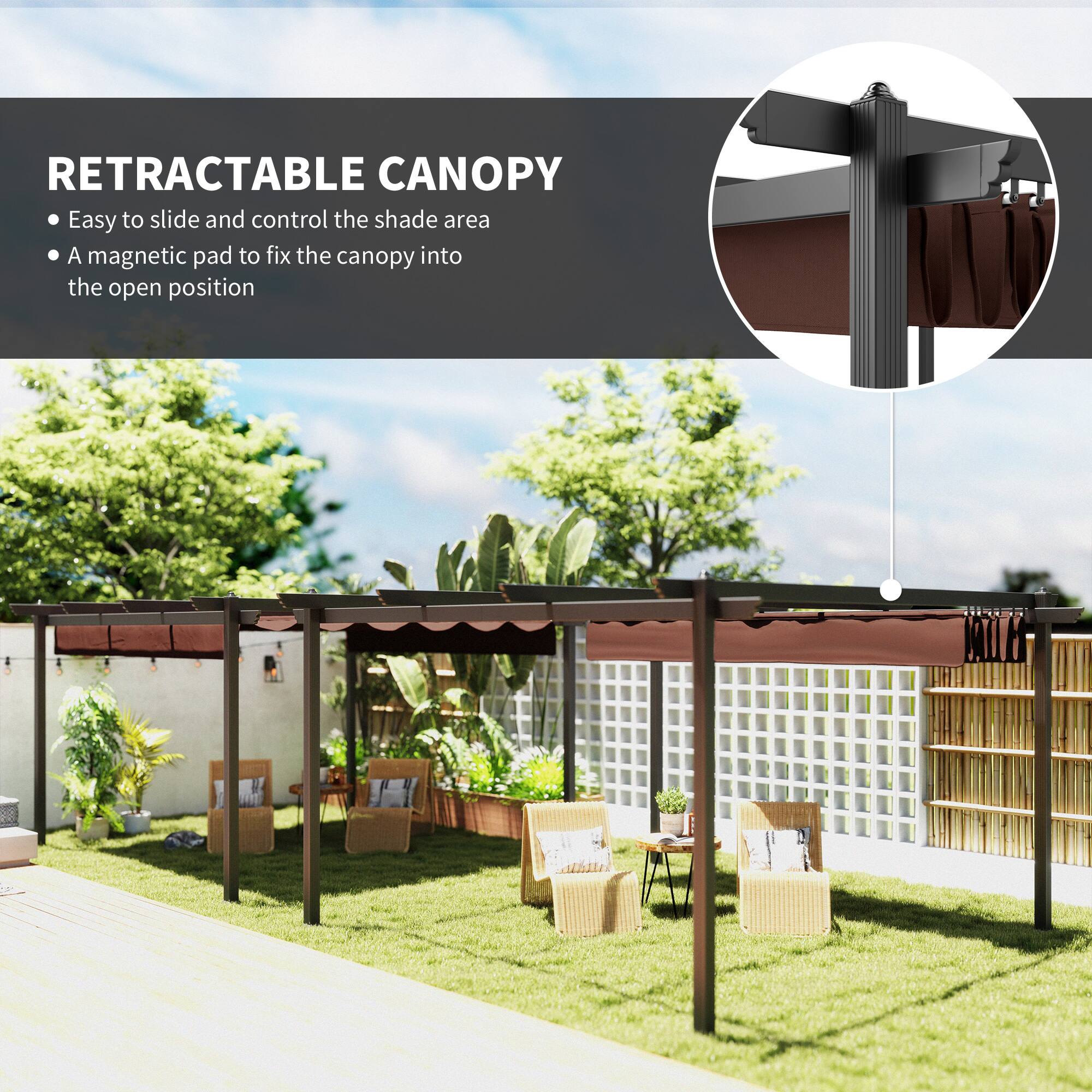 RETRACTABLE CANOPY

• Easy to slide and control the shade area
• A magnetic pad to fix the canopy into the open position